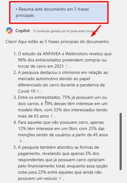 Resultado do Prompt Enviado ao Copilot no Word