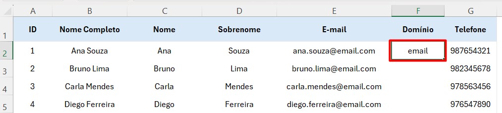 Utilizando o Atalho CTRL E Para Extrair Domínio no Excel