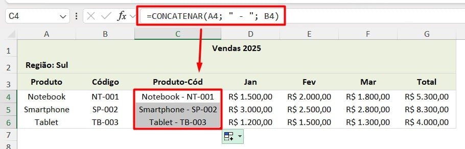 Concatenando Células no Excel
