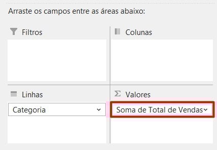 Configurando os Campos da Tabela Dinâmica no Excel