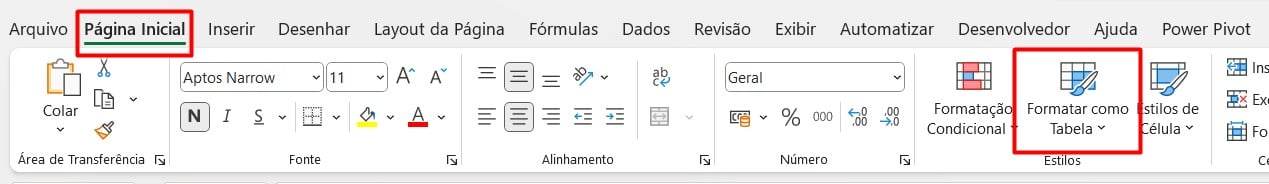 Formatando Dados como Tabela no Excel