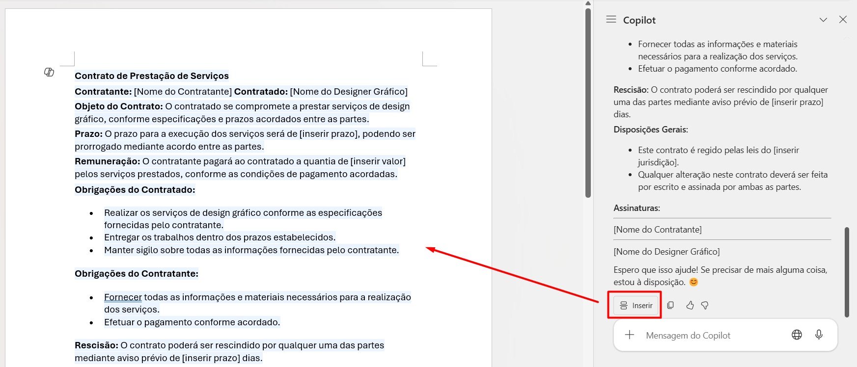 Modelo de Contrato Pelo Copilot no Word
