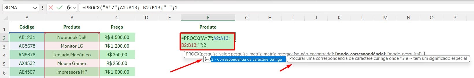 PROCX com Curinga no Excel