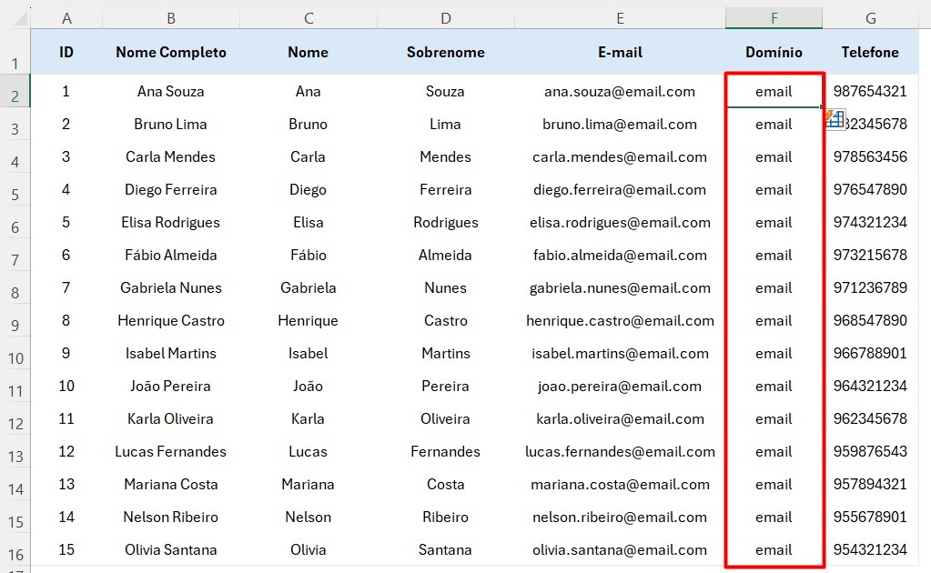 Utilizando o Atalho CTRL E Para Extrair Domínio no Excel