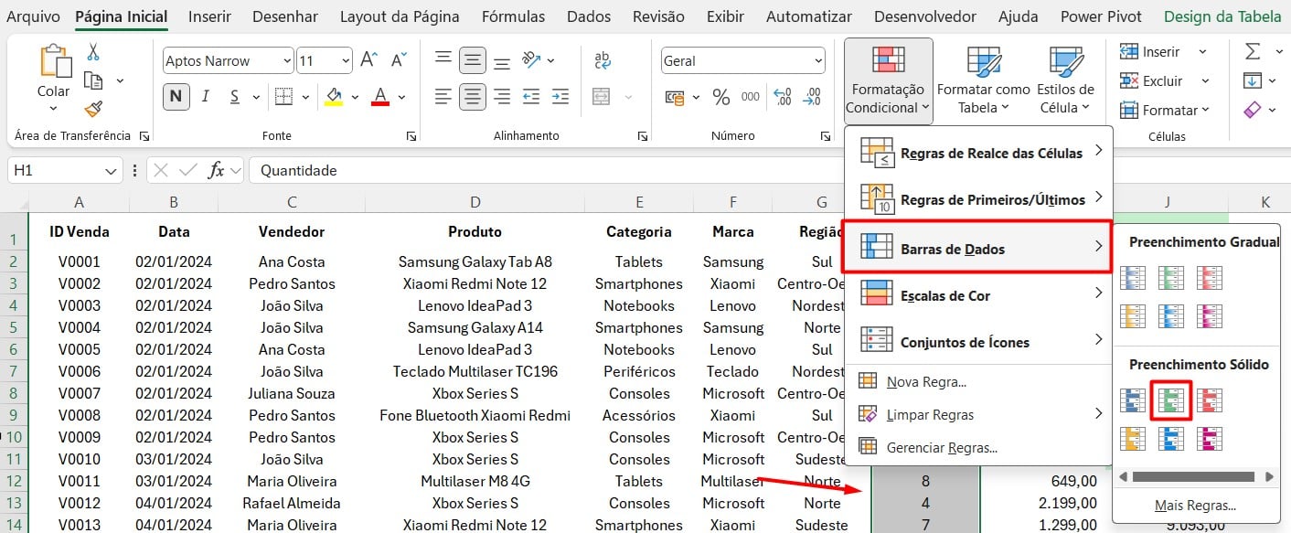 Destacando Quantidades com Formatação Condicional no Excel