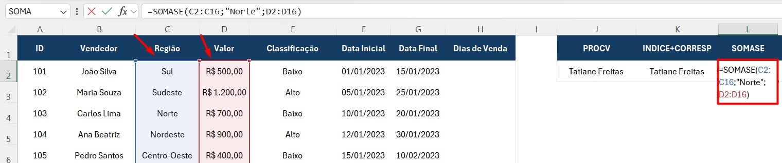 Aplicando Função SOMASE no Excel