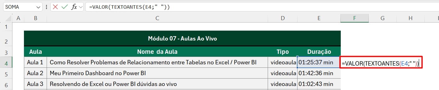 Aplicando a Função VALOR no Excel