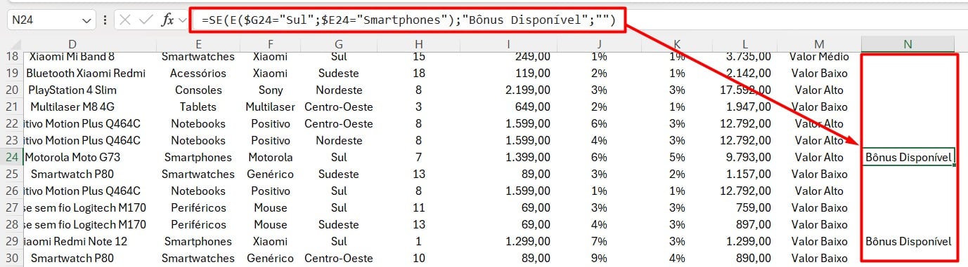 Calculando o Bônus com Duas Condicional no Excel com o Copilot