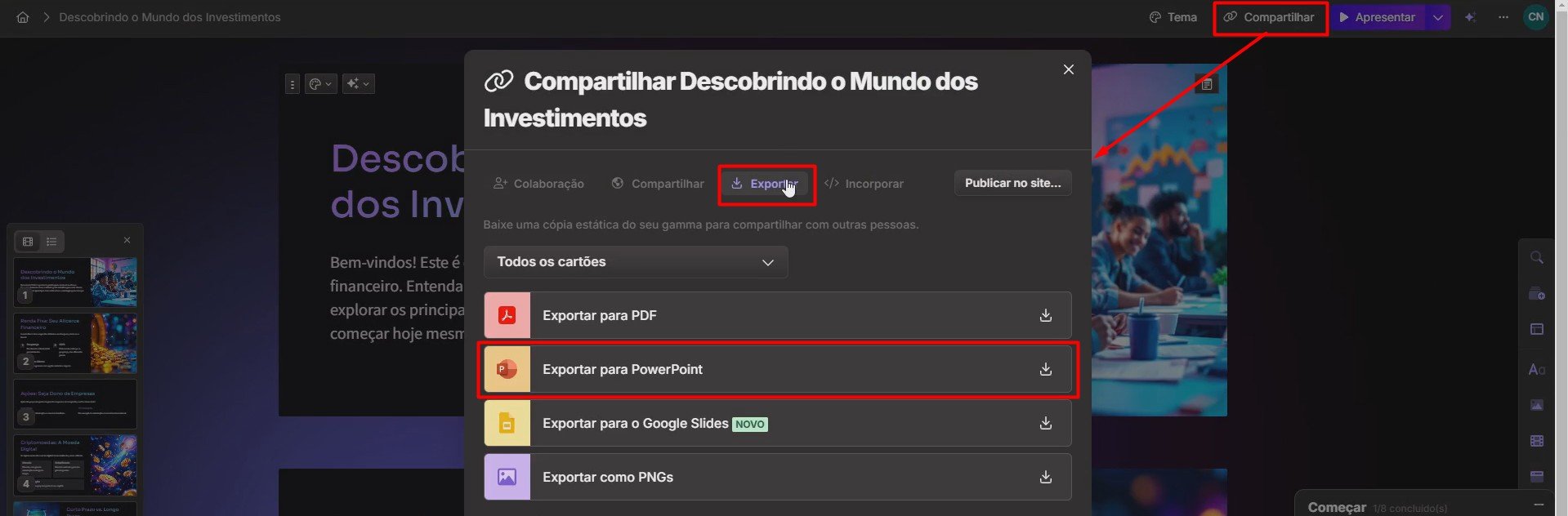 Exportando Apresentação do Gamma para o PowerPoint