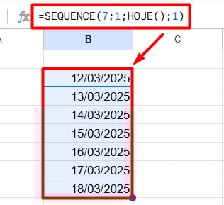 Sequência de Datas no Google Sheets