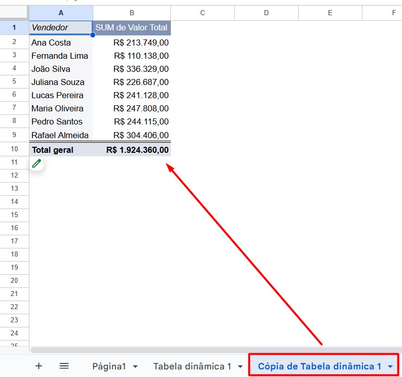 Duplicando Tabela Dinâmica no Google Sheets