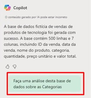 Enviando Prompt de Análise de Dados no Copilot