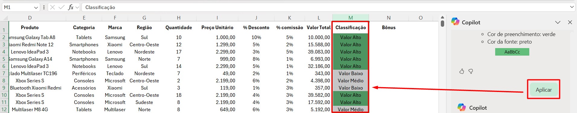 Aplicando Formatação Condicional no Excel com o Copilot