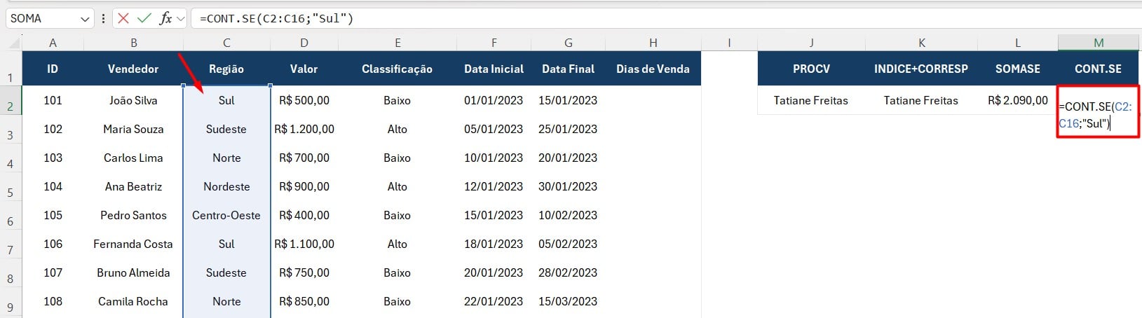 Aplicando a Função CONT.SE no Excel