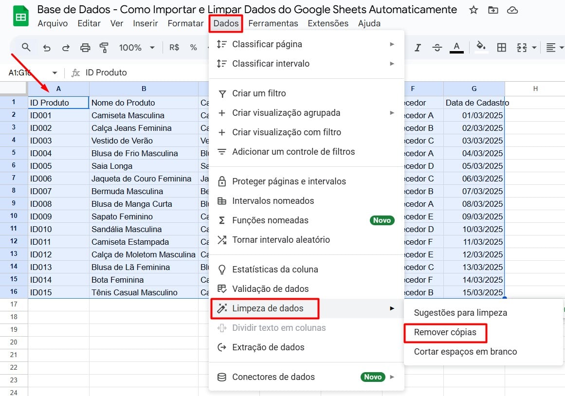 Removendo Cópias do Google Sheets