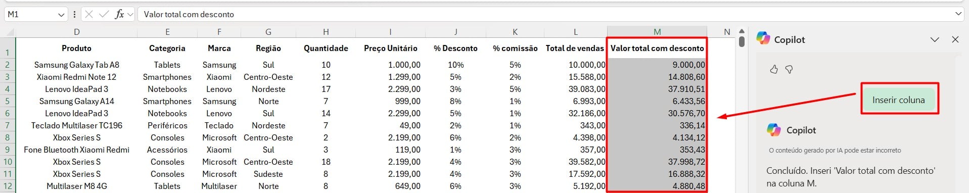 Inserindo Coluna Calculada no Excel com o Copilot