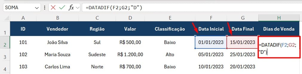 Aplicando a Função DATADIF no Excel