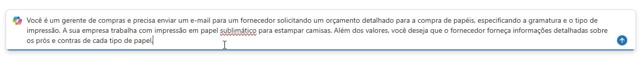 Enviando Prompt no Copilot do Outlook