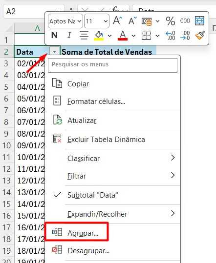 Ajustando Tabela Dinâmica no Excel