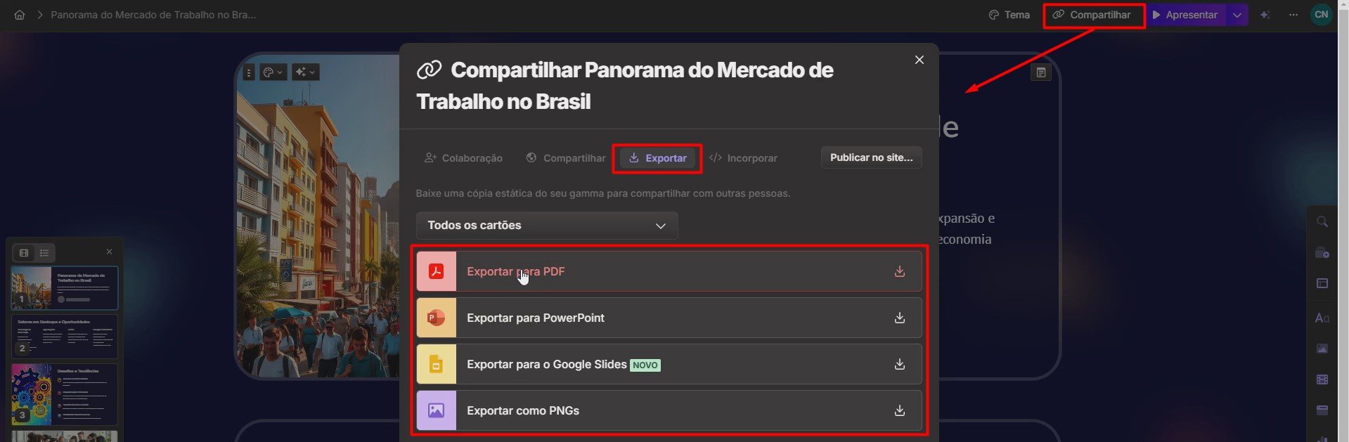 Como Exportar Apresentação do Gamma