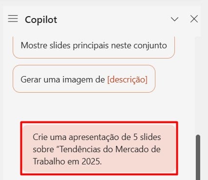 Enviando Prompt ao Copilot no Power Point