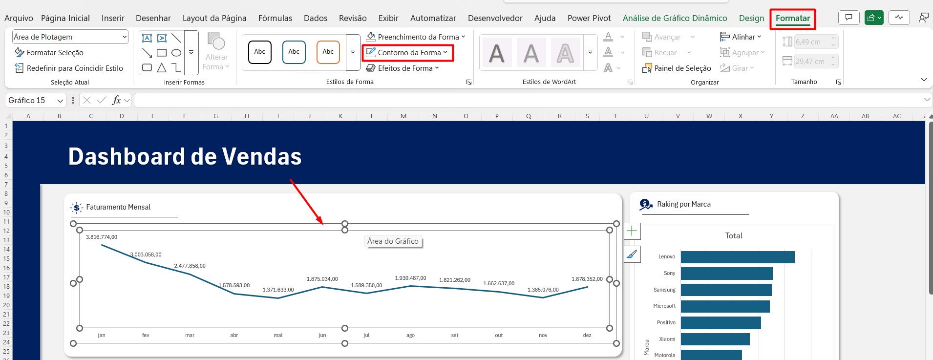 Personalizando Contorno do Gráfico no Excel