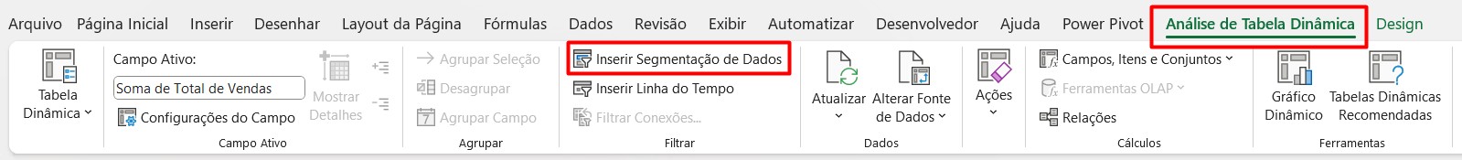 Inclusão de Segmentação de Dados no Dashboard de Vendas no Excel