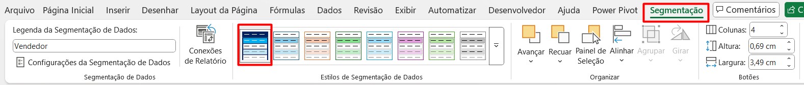 Configuração da Segmentação de Dados no Dashboard de Vendas no Excel