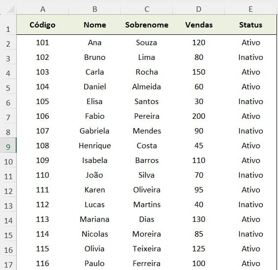 Registro de Vendedores no Excel