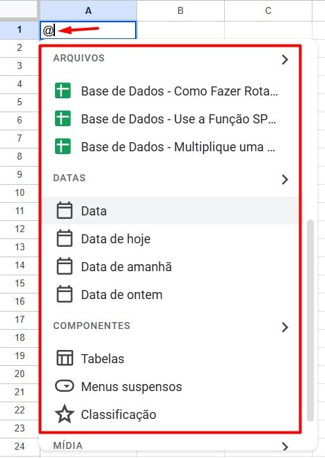 Acessando o Recursos Inteligente do Google Sheets