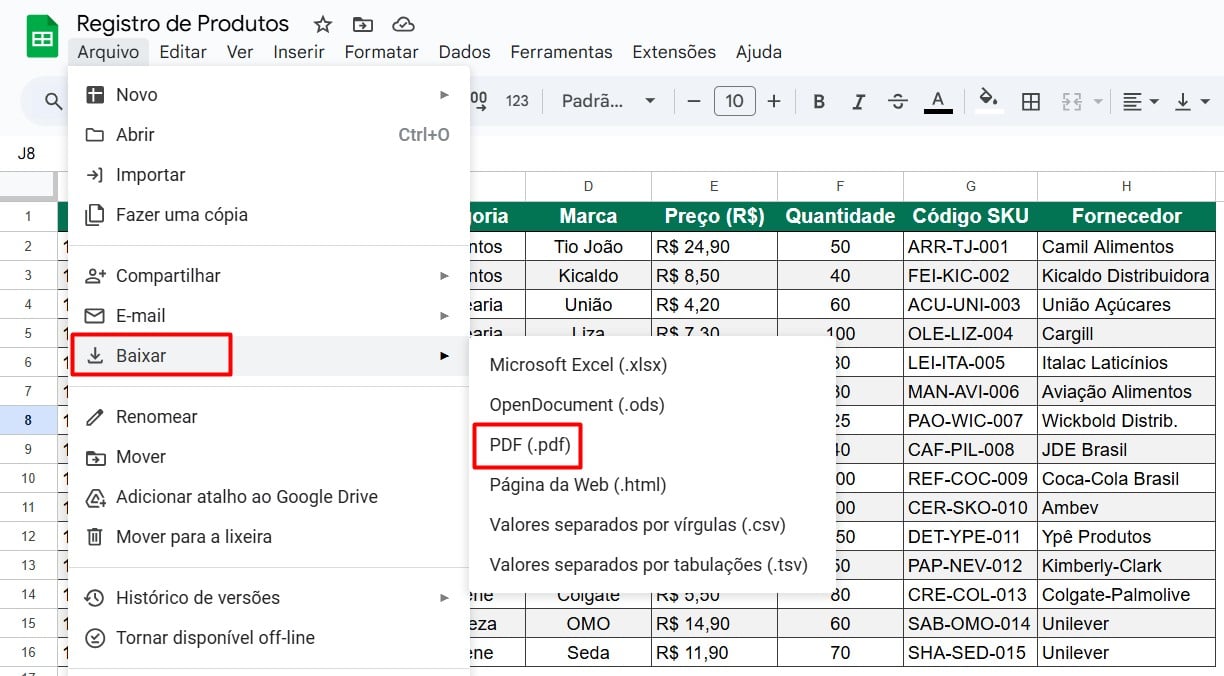 Baixando Arquivos em PDF no Google Sheets