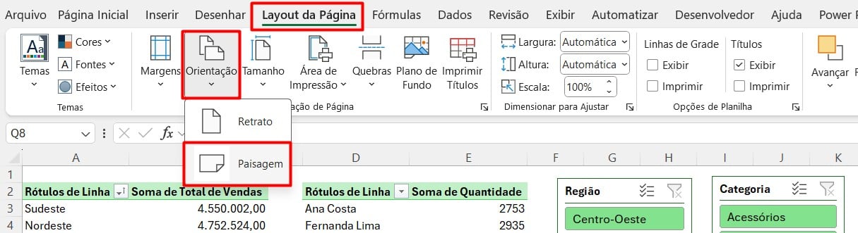 Configurando Página da Planilha do Excel