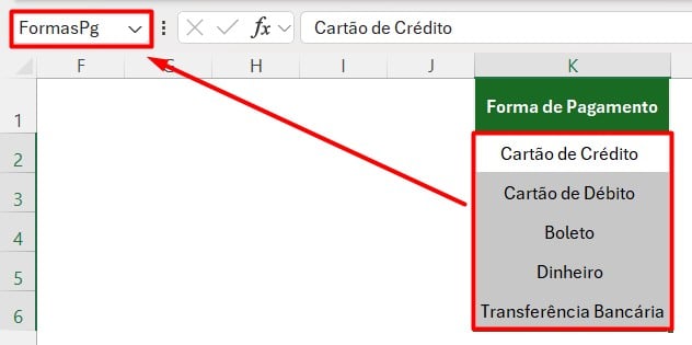 Nomeando Lista de Opções para Lista Suspensa no Excel