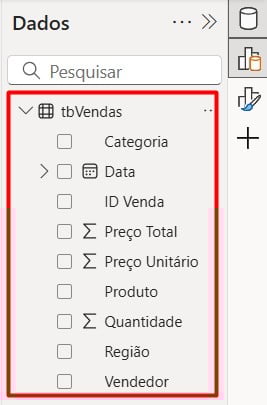 Tabela de Vendas Importada para o Power BI