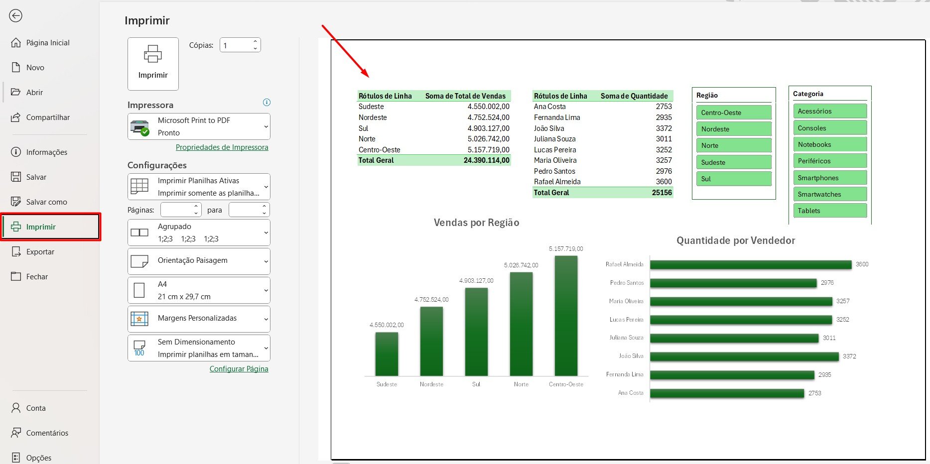 Configurando Página da Planilha do Excel