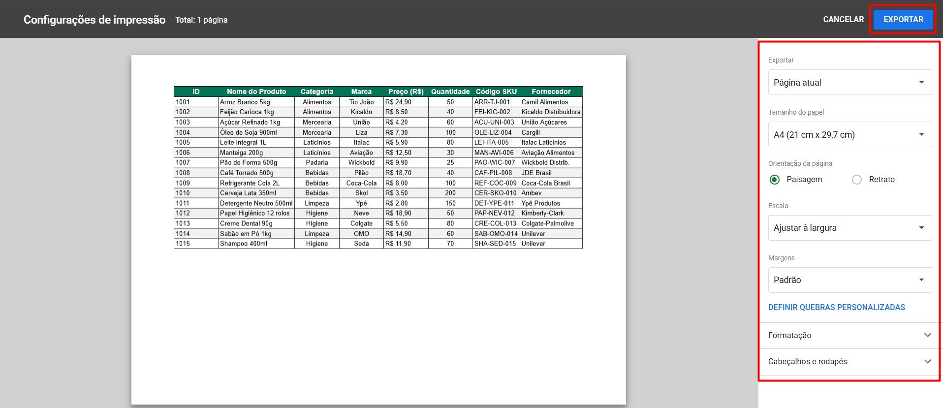 Configurando e Exportando Planilha do Google Sheets para PDF