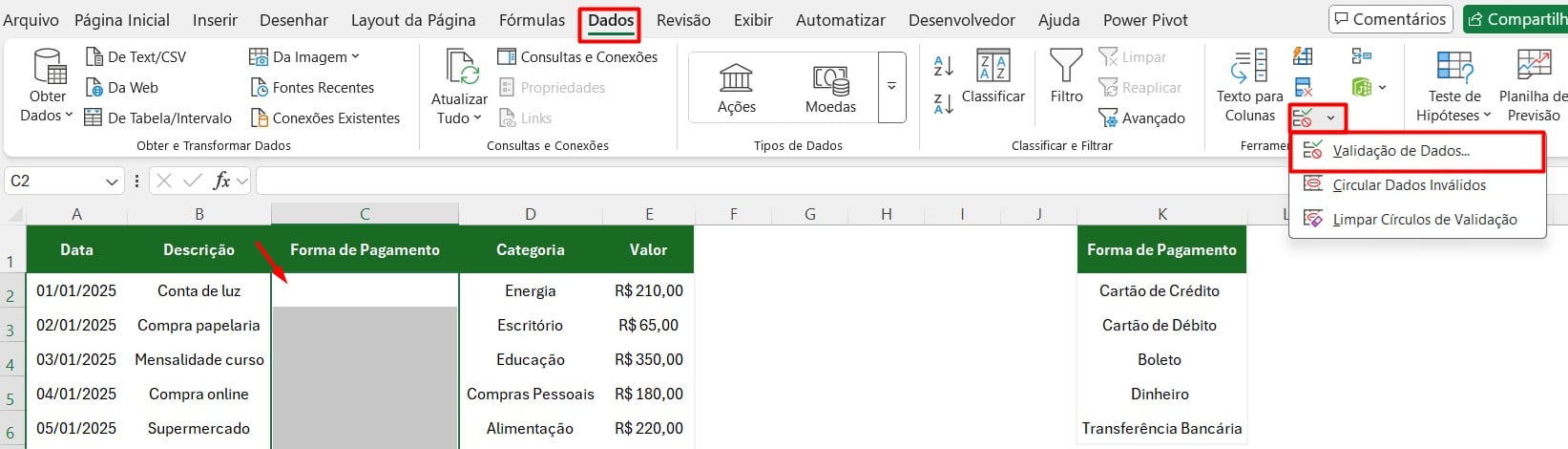 Criando Lista no Excel