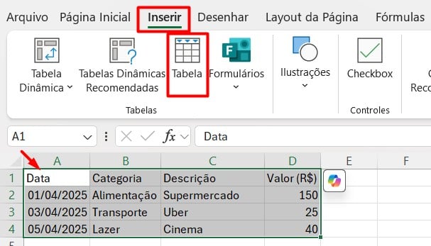 Formatando Como Tabela