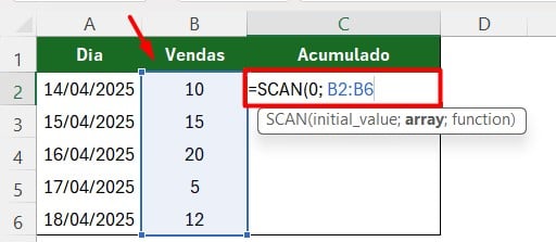 Função SCAN no Excel