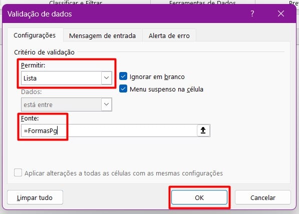 Criando Lista Suspensa no Excel