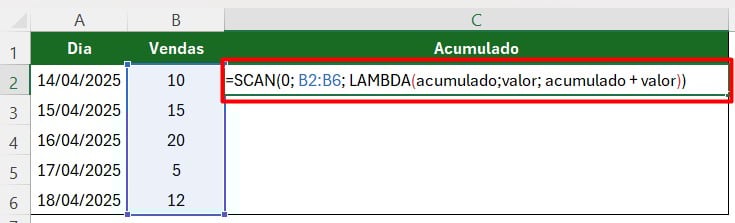 Função SCAN no Excel