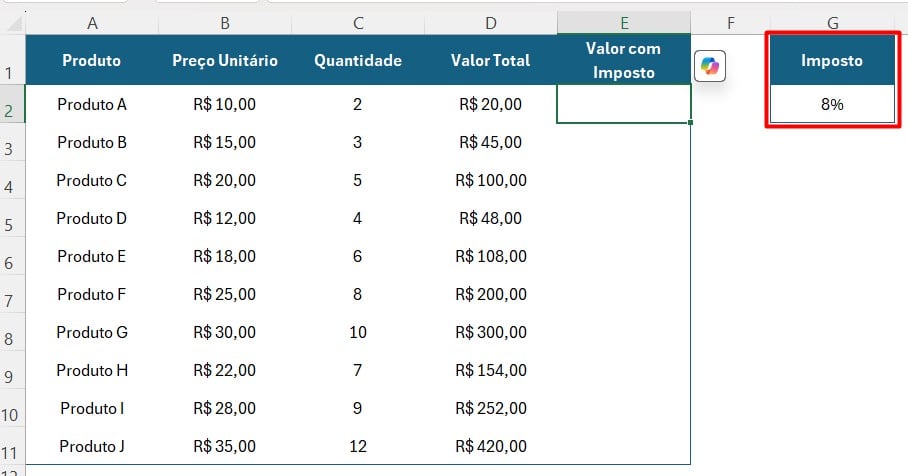 Registro de Vendas com Imposto no Excel