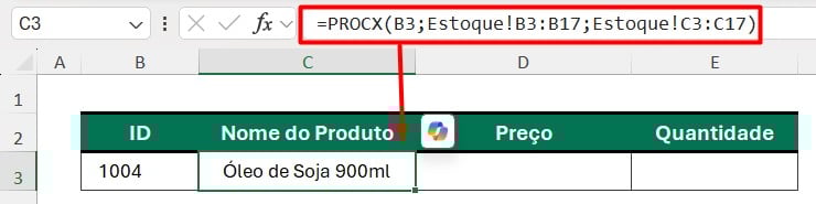 Resultado do PROCX no Excel