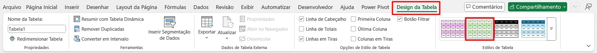 Escolhendo Estilo de Tabela