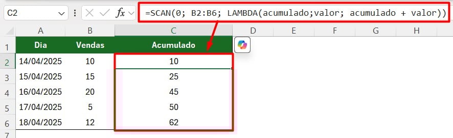 Função SCAN no Excel