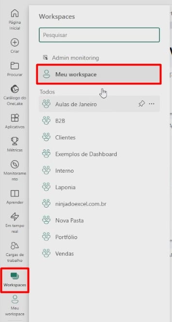 Acessando Workspace no Power BI Online