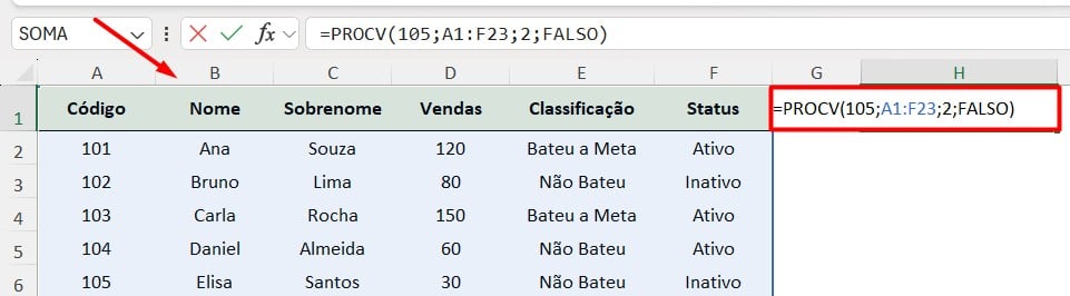 Função PROCV no Excel
