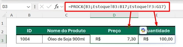Resultado do PROCX no Excel
