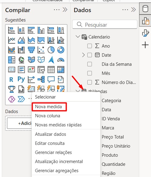 Criando Nova Medida no Power BI