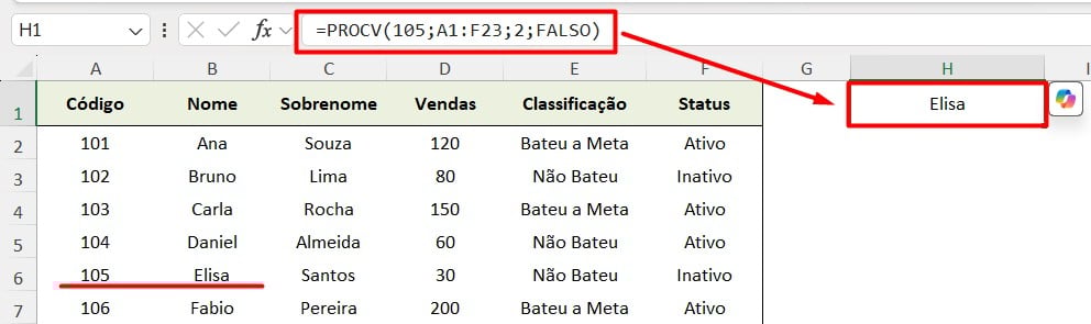 Função PROCV no Excel
